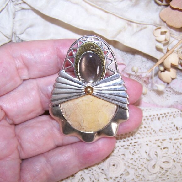 Carolyn Pollack Relios Sterling Silver Brass Mother of Pearl Pendant - Picture 4 of 7